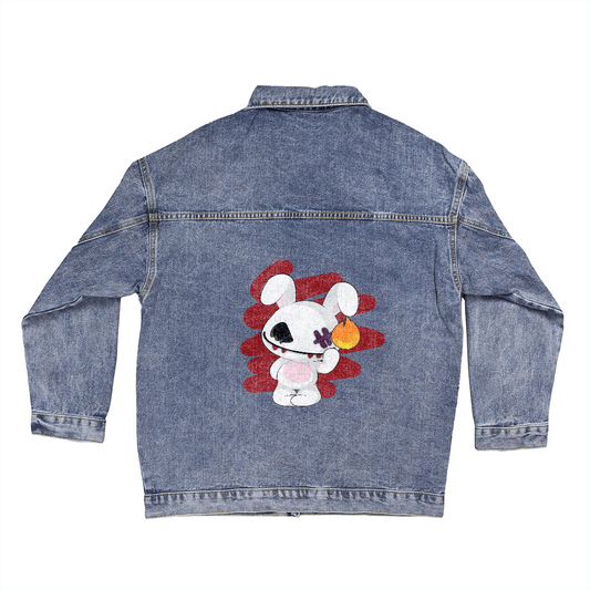 Oversized Women's DTG Denim Jacket Bunny Creepy