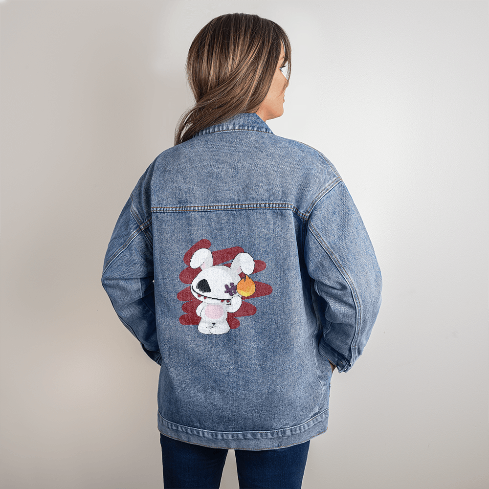 Oversized Women's DTG Denim Jacket Bunny Creepy